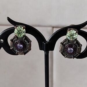 Pilgrim Copper Post Earrings With Green and Purple Stones
